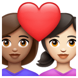 Whatsapp design of the couple with heart: woman woman medium skin tone light skin tone emoji verson:2.23.2.72