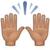 Whatsapp design of the raising hands: medium skin tone emoji verson:2.23.2.72