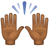 Whatsapp design of the raising hands: medium-dark skin tone emoji verson:2.23.2.72