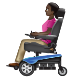 Whatsapp design of the woman in motorized wheelchair: dark skin tone emoji verson:2.23.2.72