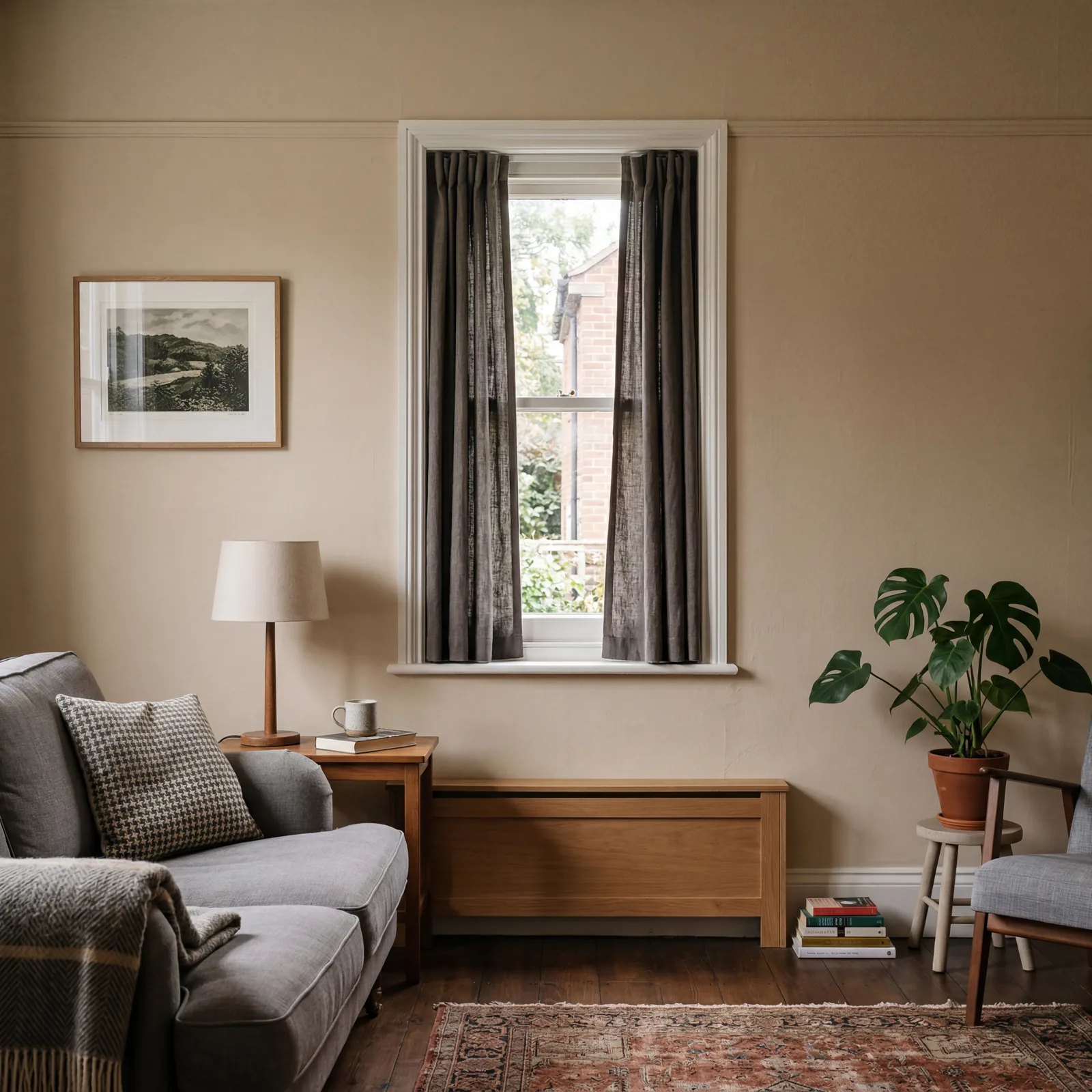Living room with curtains that only cover the window opening without extending past the frame on either side, making the