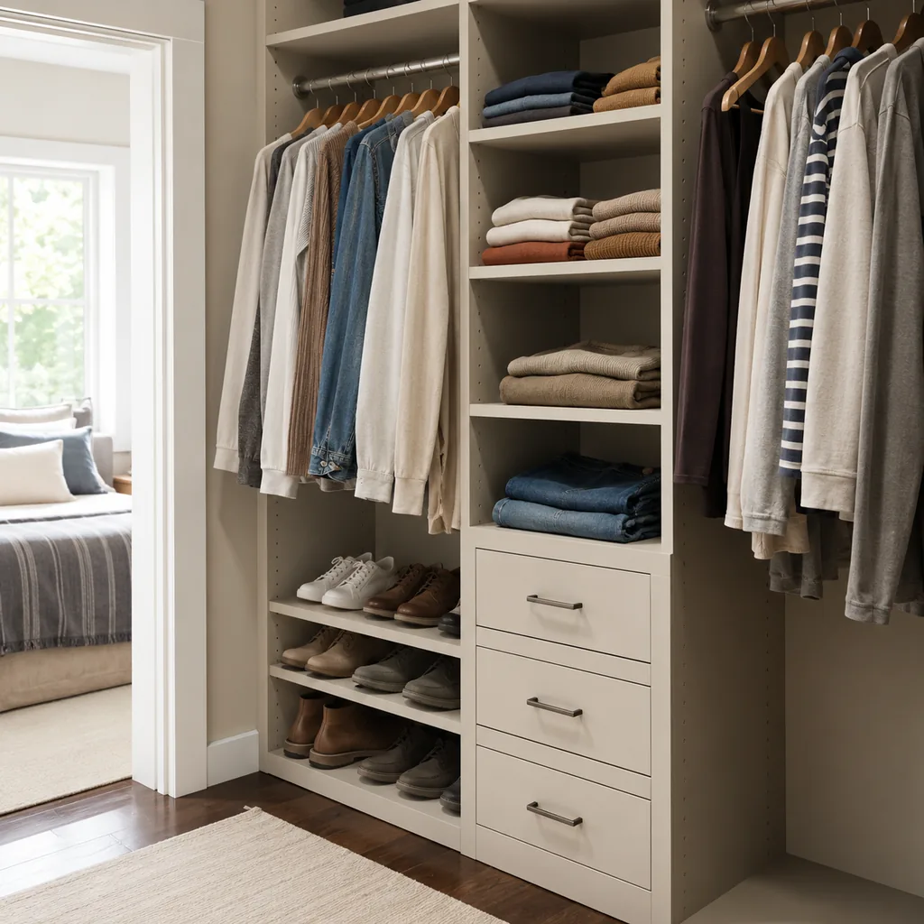 Realistic editorial photo of an American closet showing skipping a hamper plan