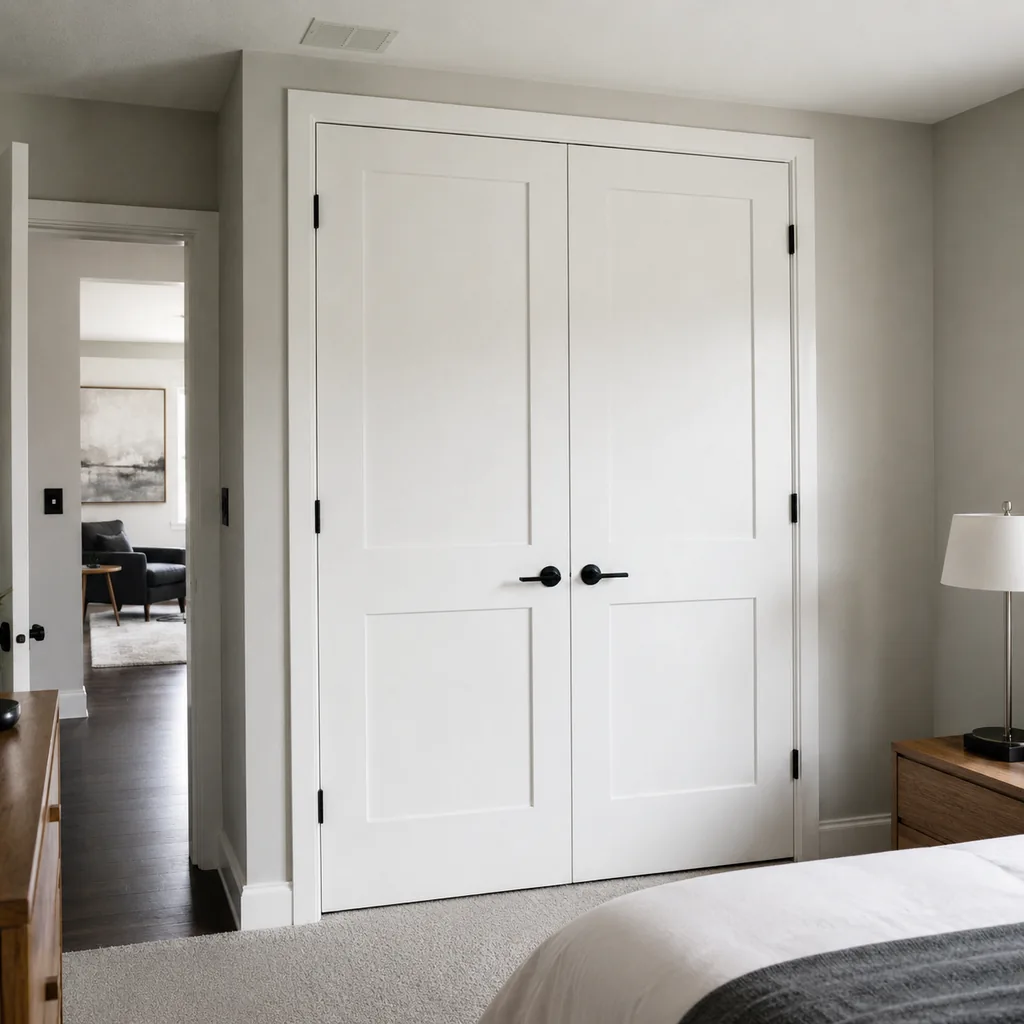 Realistic editorial photo of an American closet showing using doors that block access