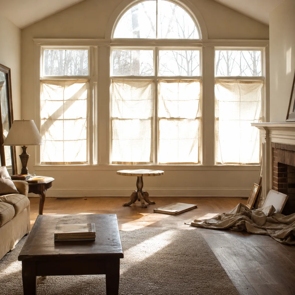 Realistic editorial photo of an American home lighting showing ignoring natural light control