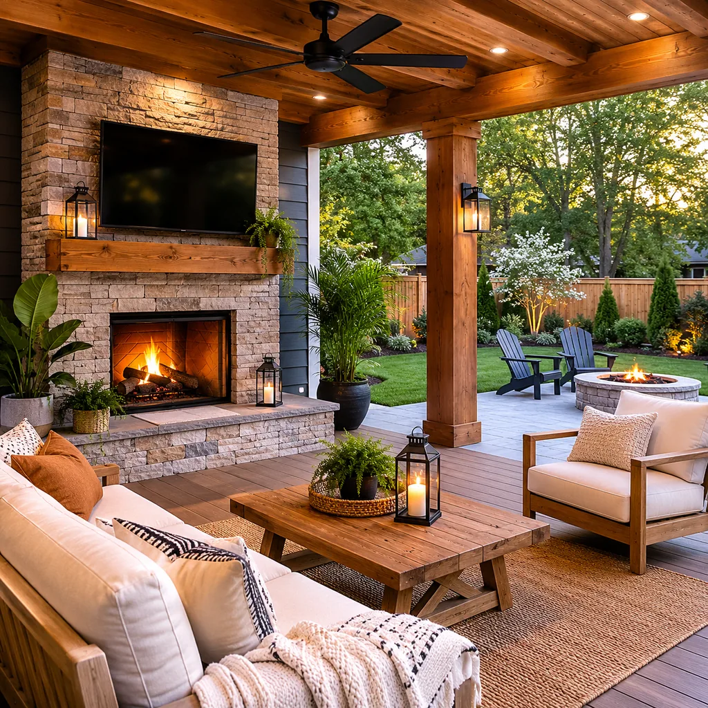 Realistic editorial photo of an American patio showing forgetting sound