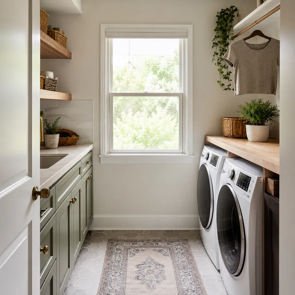 Realistic editorial photo of an American laundry room showing skipping a trash spot