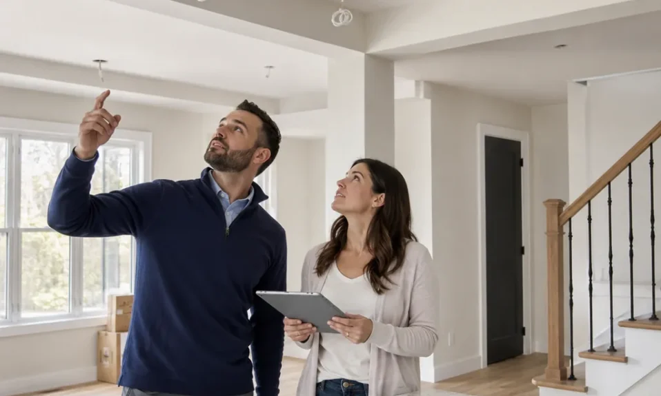 Realistic editorial photo of an American home lighting showing treating lighting as last decision